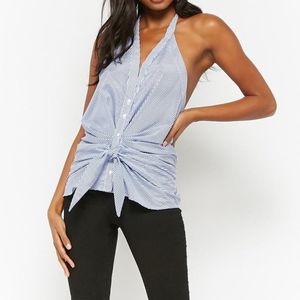 F21 pinstripe button up halter top